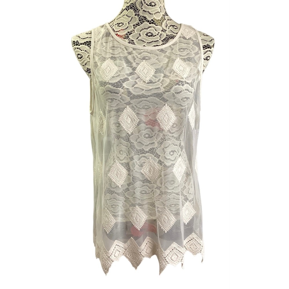 Karen Kane Marrakech Cream Embroidered Mesh Tank Top size XL